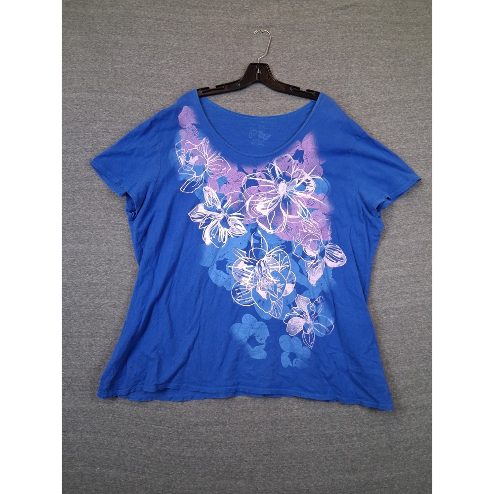 JMS Womens Shirt Plus 3X Blue Botanical Flower Coastal Relaxed Casual Travel